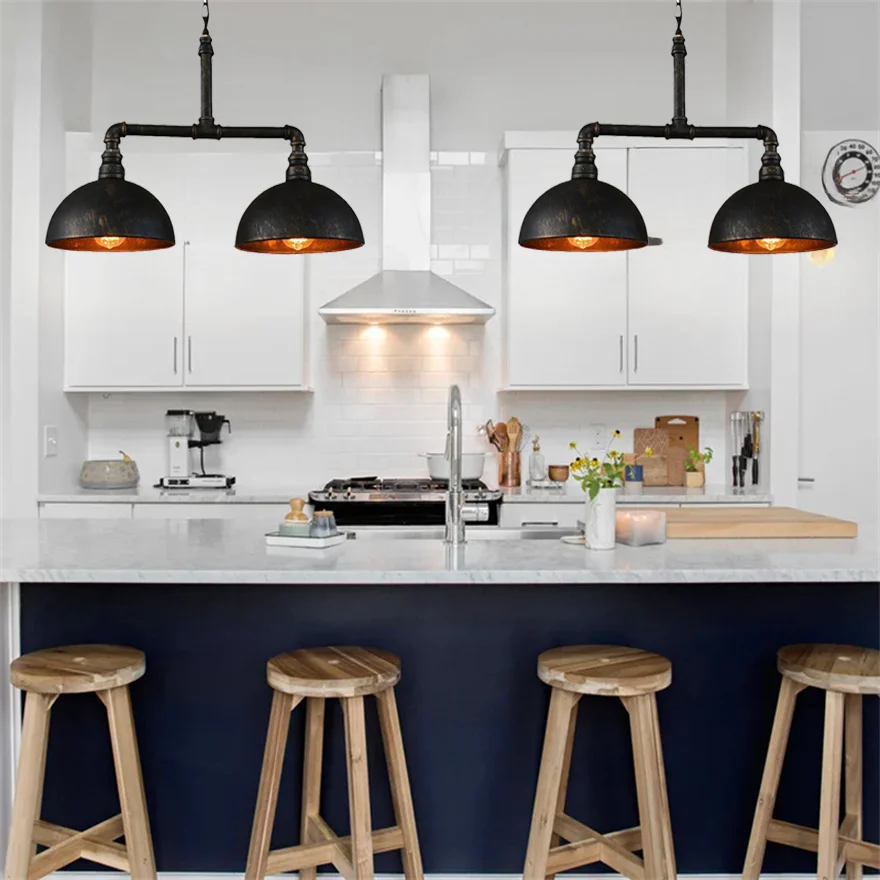 Retro Metal Bowled Kitchen Pendant Light, Black