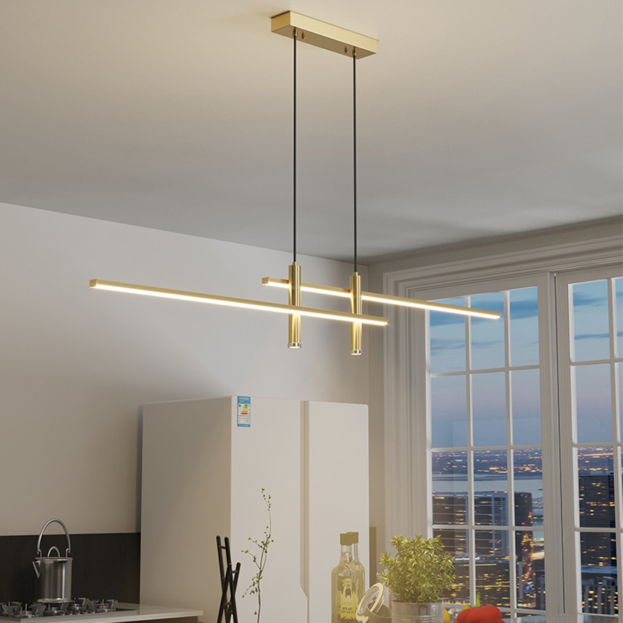 Minimalist Metal Linear Kitchen Pendant Light, Black/gold, Trichromatic Light