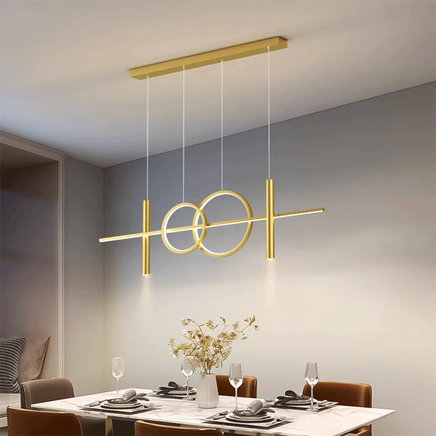 Minimalist Metal Linear Kitchen Island Pendant Light, Black/Gold