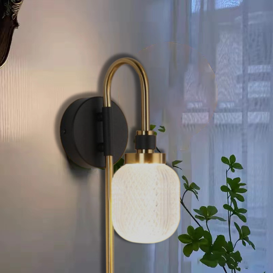 Modern Metal Lantern Bedside Wall Lamp, Gold