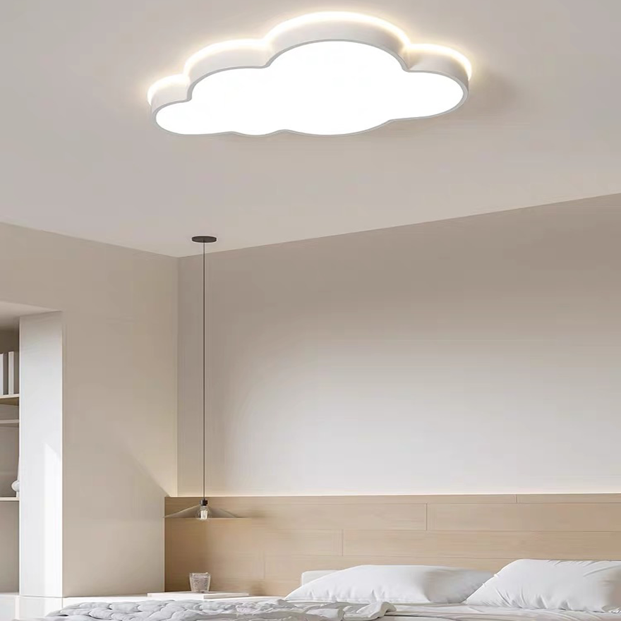 Minimalist Metal Cloudy Bedroom Ceiling Light, White, Trichromatic Light