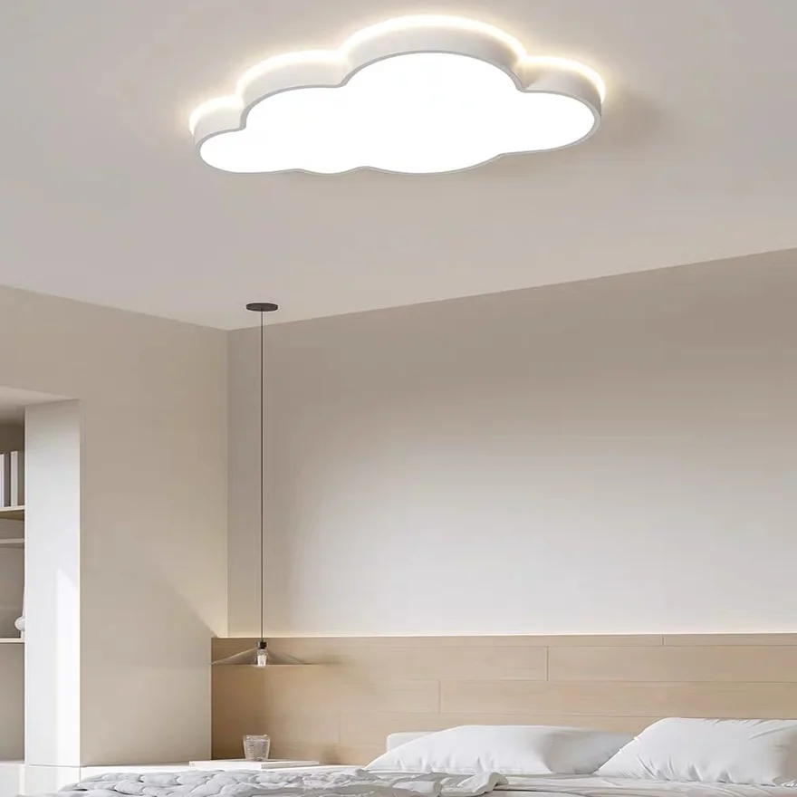 Minimalist Metal Cloudy Bedroom Ceiling Light, White, Trichromatic Light