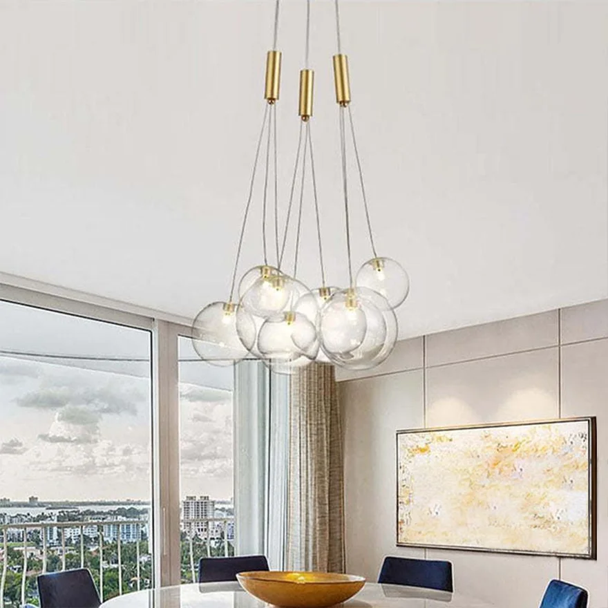 Designer Metal And Glass Bubble Dining Room Ceiling Light, Gold