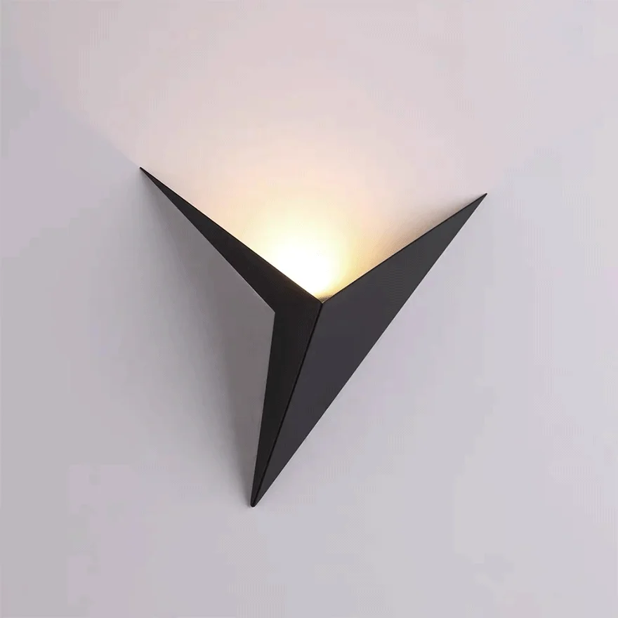 Modern Metal Triangles Indoor Wall Lamp, Black/White/Gold