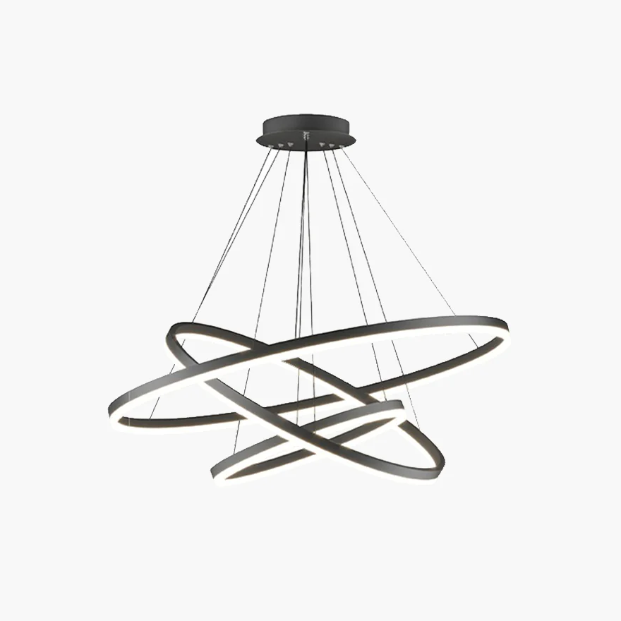 Modern Metal And Acrylic Ring Bedroom Pendant Light, Black, Trichromatic Light