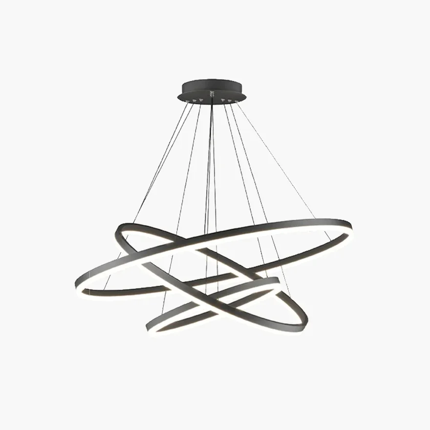 Modern Metal And Acrylic Ring Bedroom Pendant Light, Black, Trichromatic Light