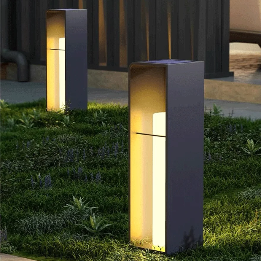 Modern Metal Rectangular Terrace Outdoor Pathway Light, Black/White/Log Color