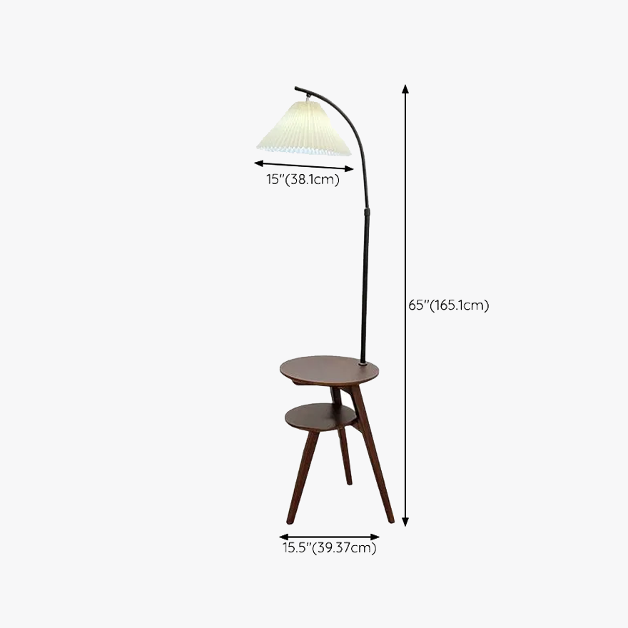 FarmhouseMetal And Fabric Hooded  Living Room Floor Lamp, Walnut/Natural Wood