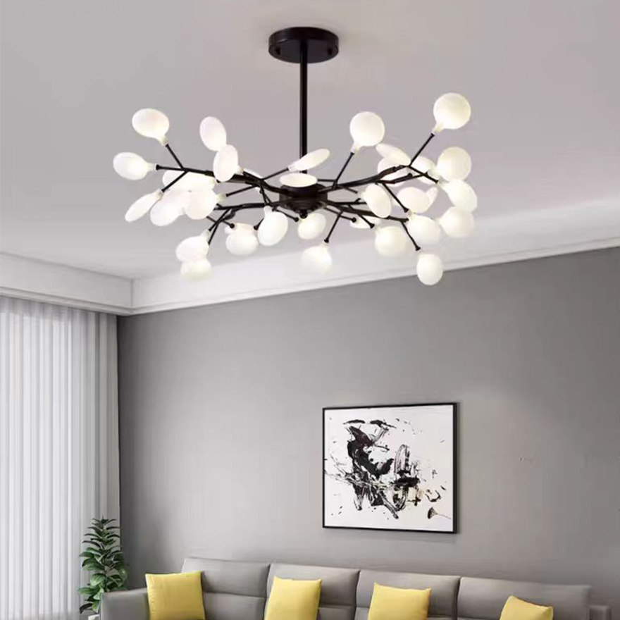 Art Deco Metal And Glass Dendritic Living Room Pendant Light, Black/Gold