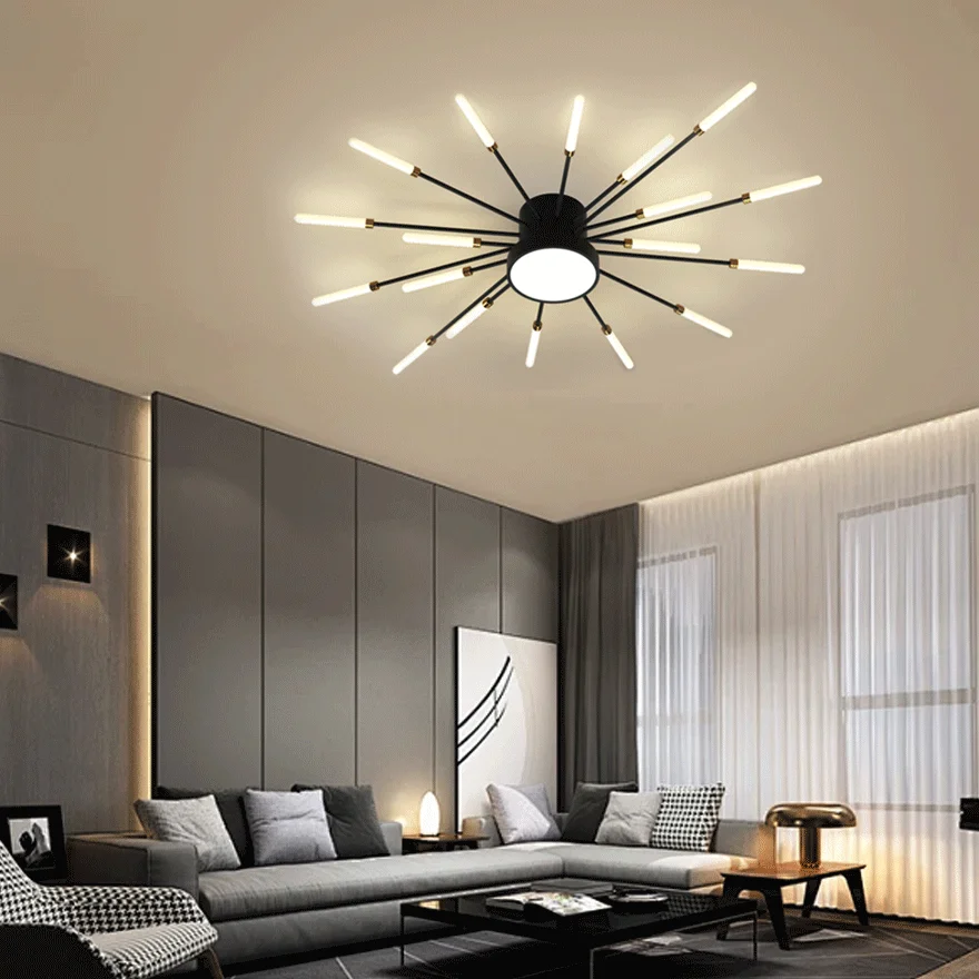 Modern Metal And Acrylic Radiographic Living Room Ceiling Light, Black/Gold