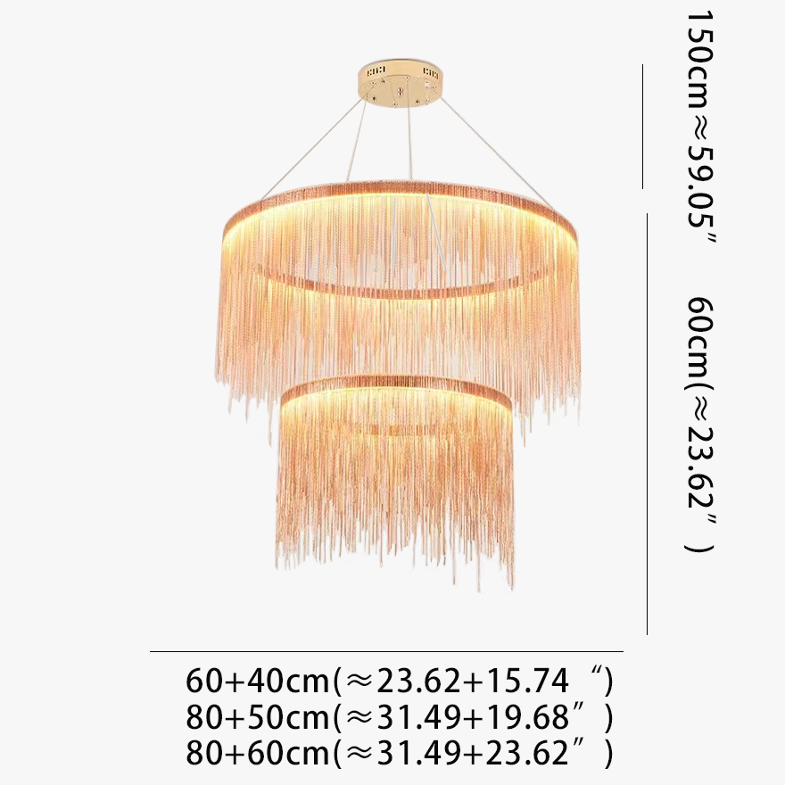 Royal Metal Tassel Living Room Chandelier Pendant Light, Gold, Trichromatic Light