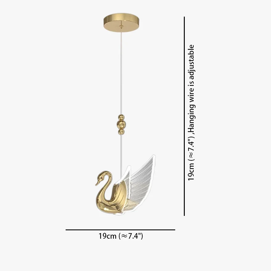 Art Deco Metal And Acrylic Swan Bedroom Pendant Light, Gold/Rose Gold