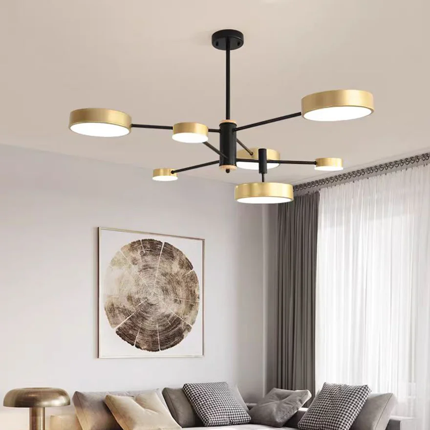 Nordic Metal And Wood Dendritic Dining Room Chandelier Pendant Light, Gold/Grey/White