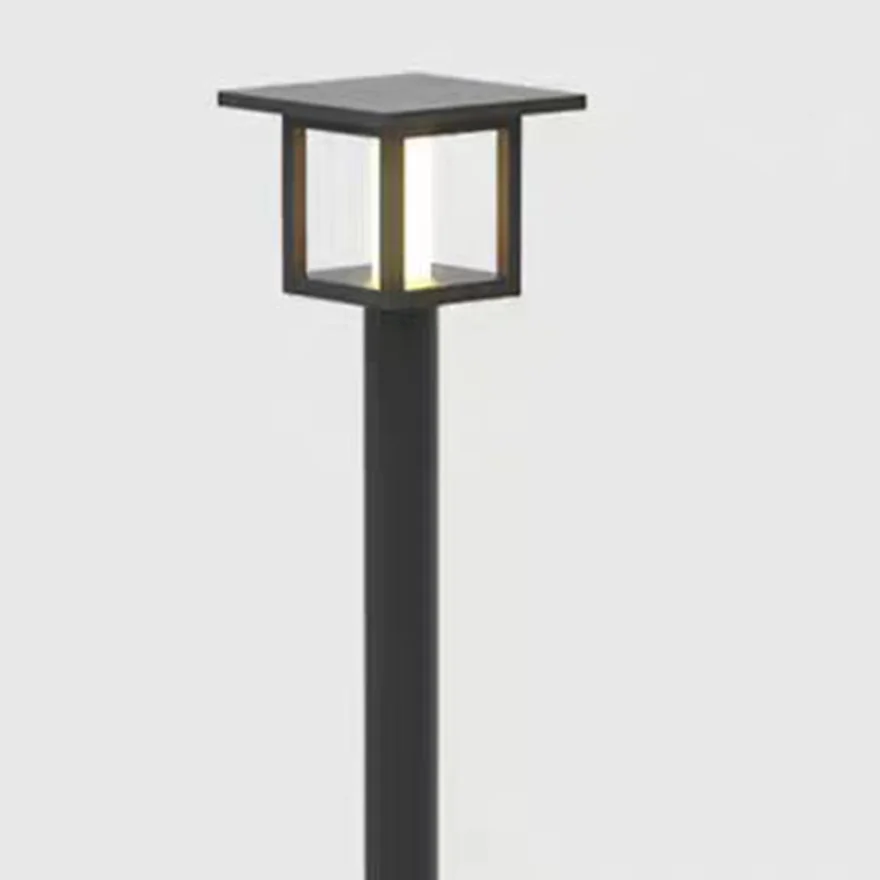 Modern Metal And Glass Square Outdoor Bollard Light, Black