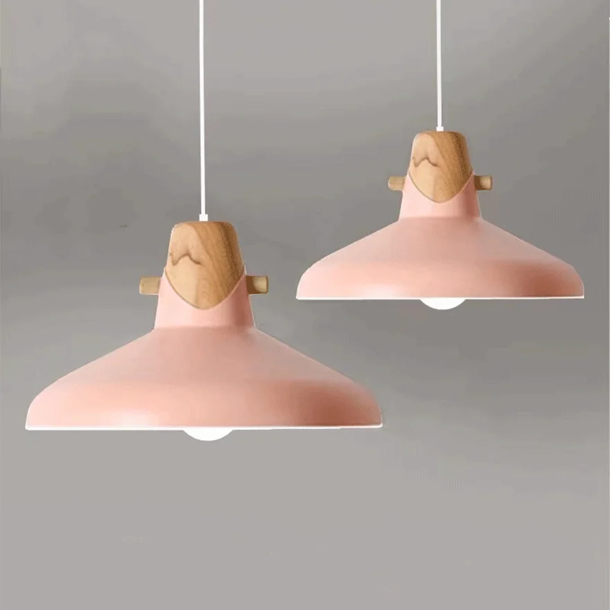 Morandi Wooden And Acrylic Bowled Dining Room Pendant Light, Black/Green/Grey/Pink/Yellow