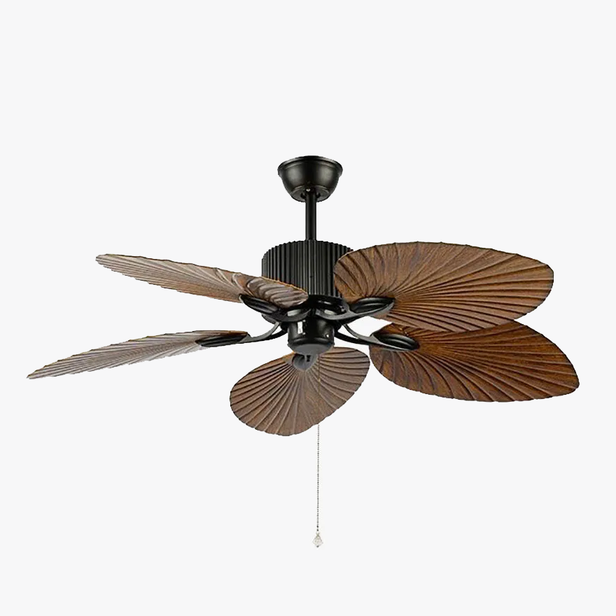 Vintage Metal 5-Blade Fan Dining Room Ceiling Light, Natural Wood