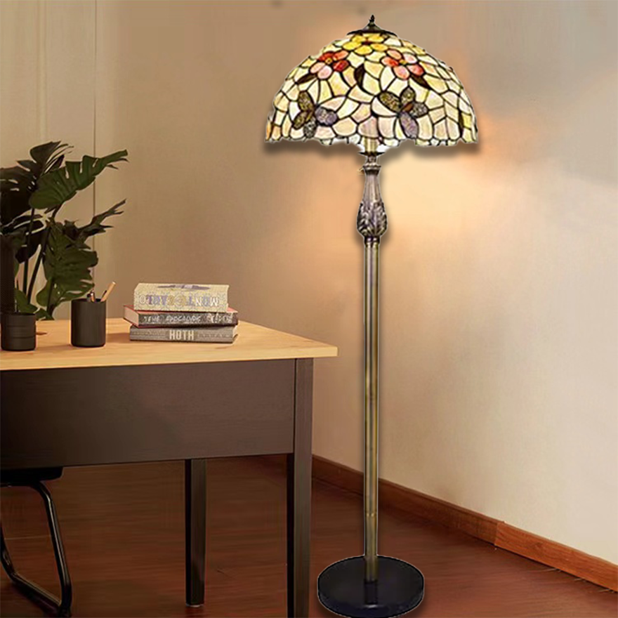 Art Deco  Metal And Glass Butterfly And Flower Children's Room Floor Lamp, Brass