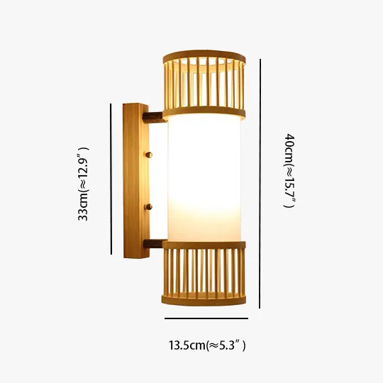 Boho Rattan And Acrylic Lantern Dining Room Wall Lamp, Natural Wood