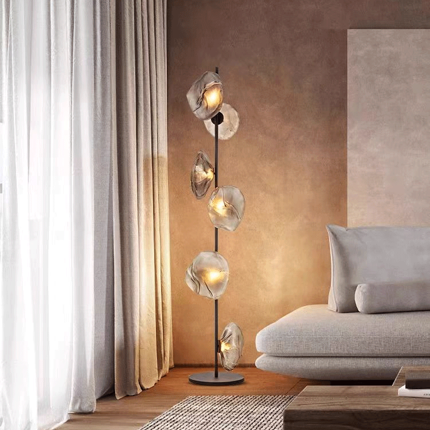 Decorative Metal And Glass Linear Living Room Floor Lamp, Black/Gold/Grey