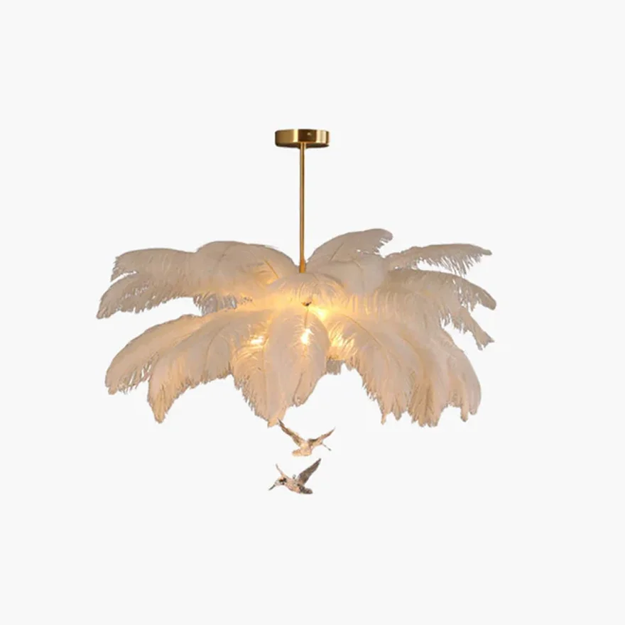 Nordic Feather And Acylic Cluster Dining Room Chandelier Pendant Light, White