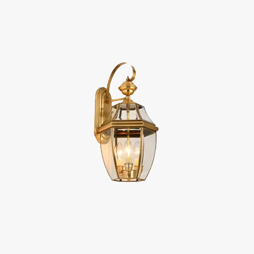 Designer  Metal And Glass Lantern Outdoor Wall Lamp, Gold