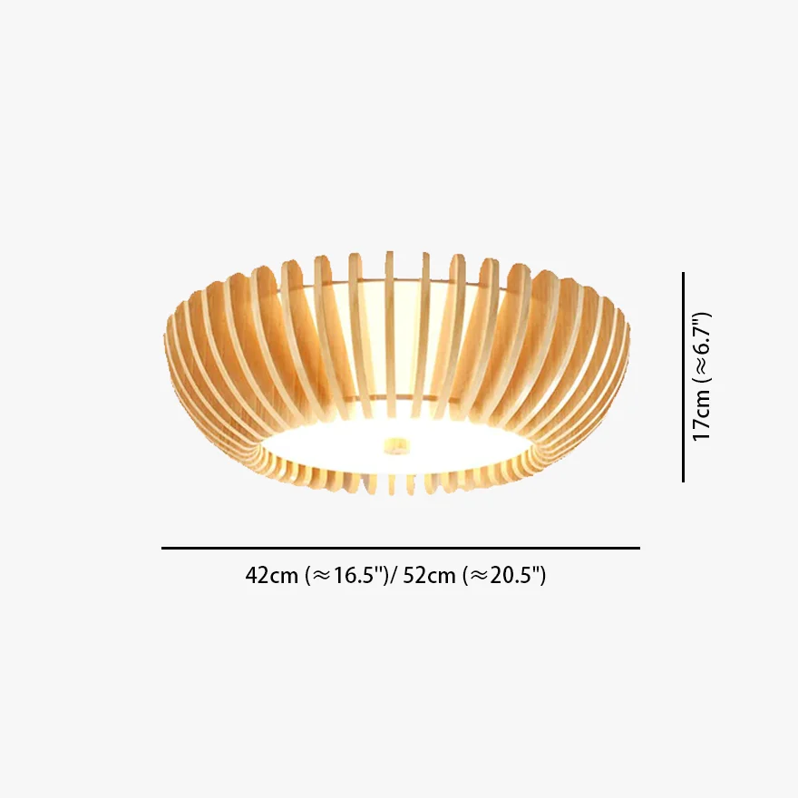 Modern Wooden And Acrylic Round Bedroom Ceiling Light, Burlywood, Trichromatic Light