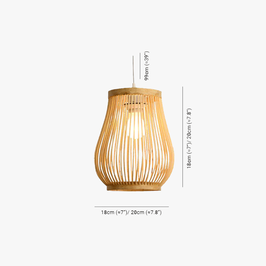 Boho Rattan Lantern Living Room Pendant Light, Natural Wood