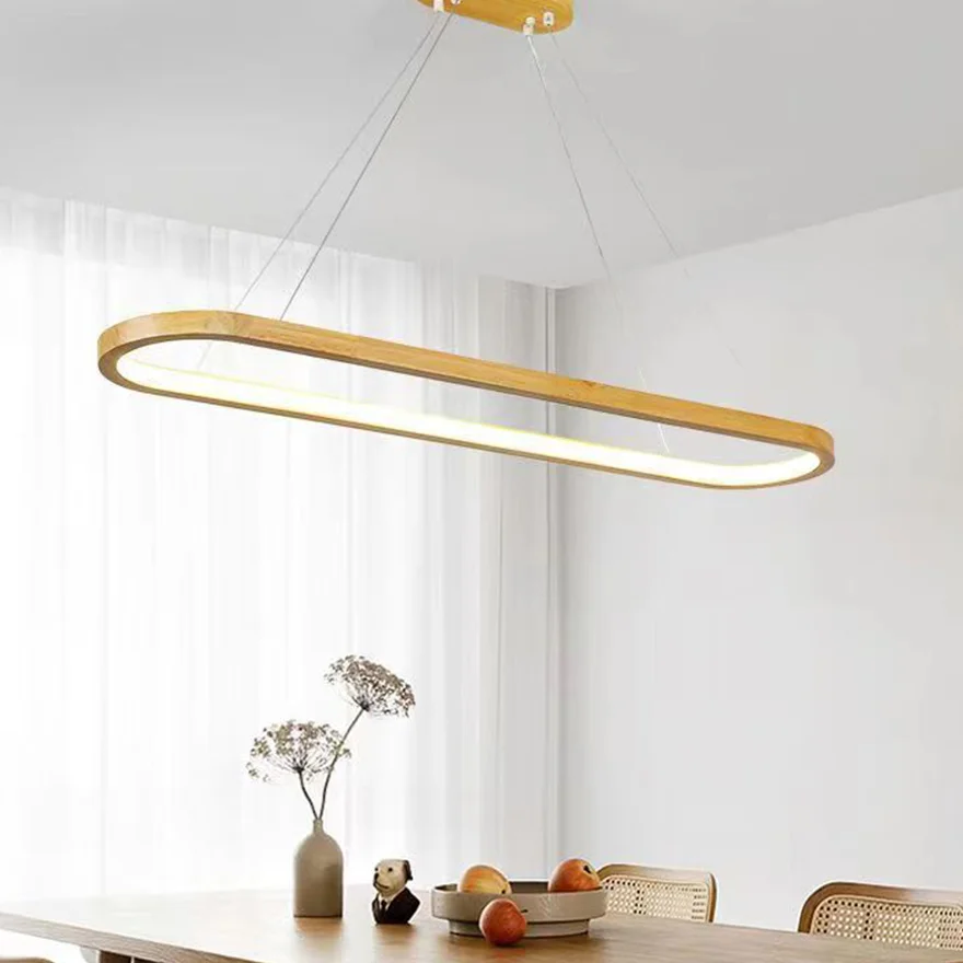 Modern Wooden And Acrylic Annular Dining Room Pendant Light, Natural Wood