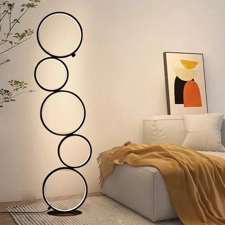 Modern Metal And Silicon Ring Bedroom Floor Lamp, Black/White