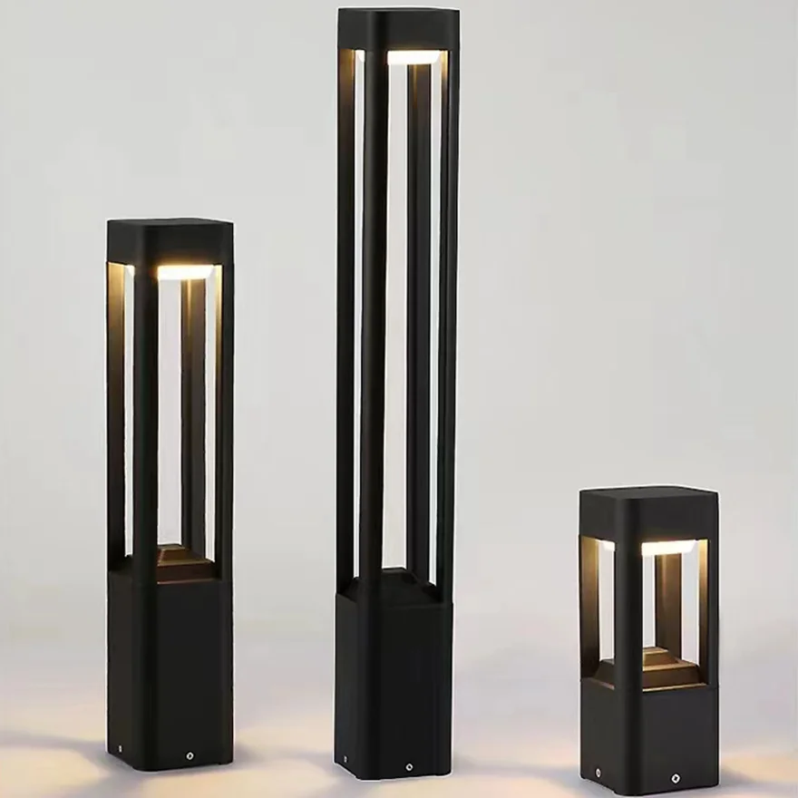 Modern Metal And Acrylic Square Garden Outdoor Pillar Light, Black