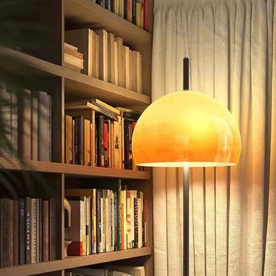 Classical Metal And Glass Dome Living Room Floor Lamp, Orange, Trichromatic Light