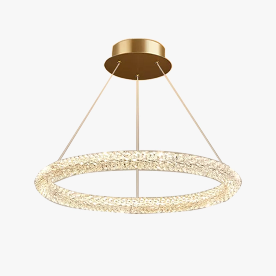 Art Deco Metal And Crystal Ring Living Room Chandelier Pendant Light, Gold