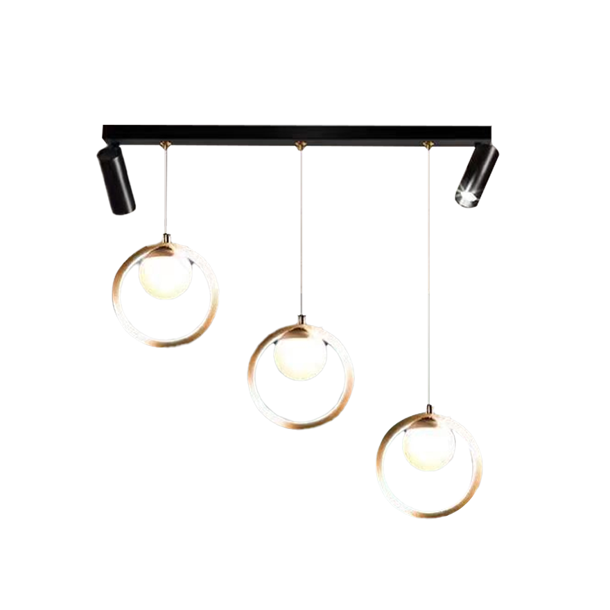 Modern Metal Ring Dining room Pendant Light With Dimmer, Black-gold