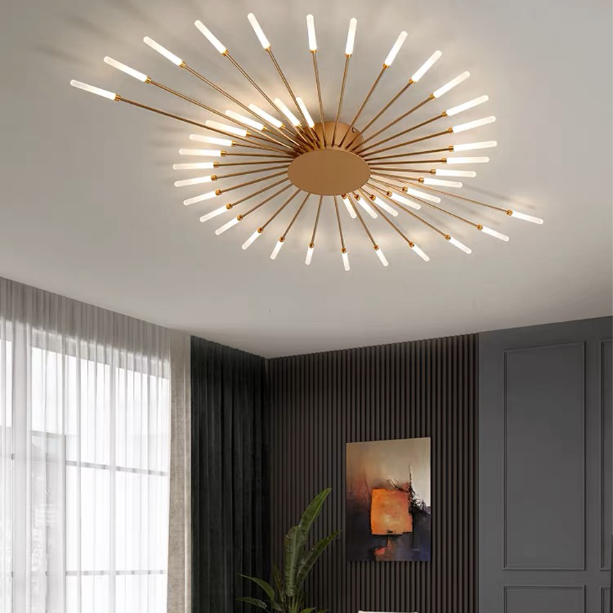 Modern Metal And Acrylic Radiographic Bedroom Ceiling Light, Black/Gold