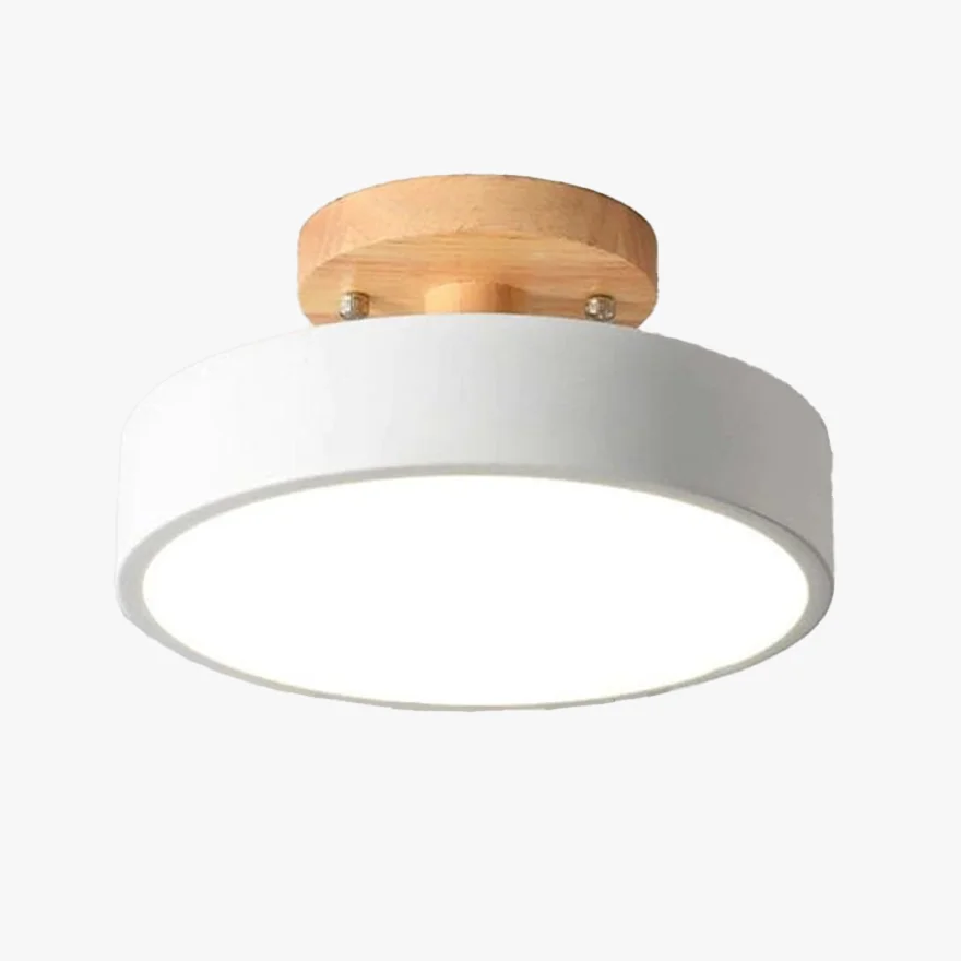 Modern Wooden And Acrylic Round Dining Room Ceiling Light, Gray/Green/Pink/White/Wood, Trichromatic Light