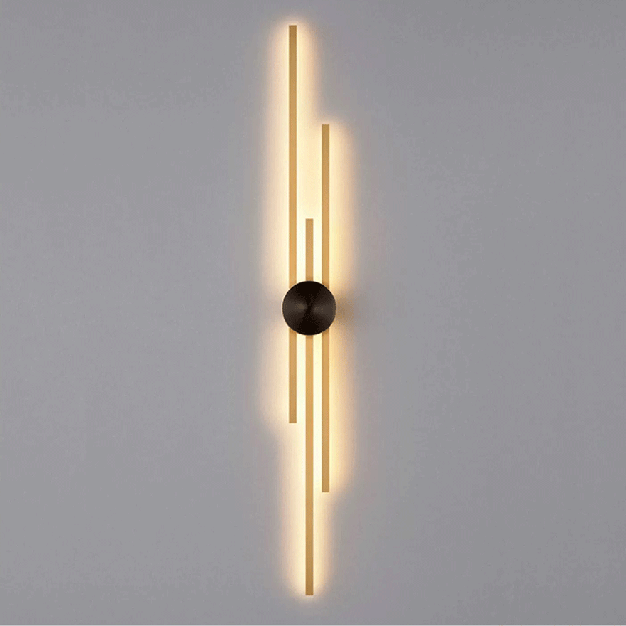 Minimalist Metal And Acrylic Linear Living Room Wall Lamp, Black/Gold