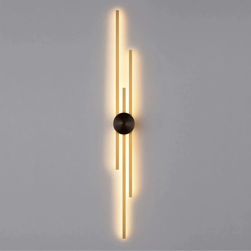 Minimalist Metal And Acrylic Linear Living Room Wall Lamp, Black/Gold