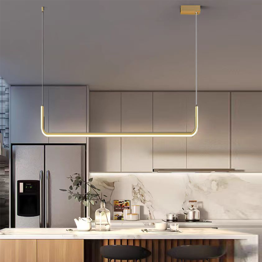 Minimalist Metal And Acrylic Linear Living Room Pendant Light, Black/Gold