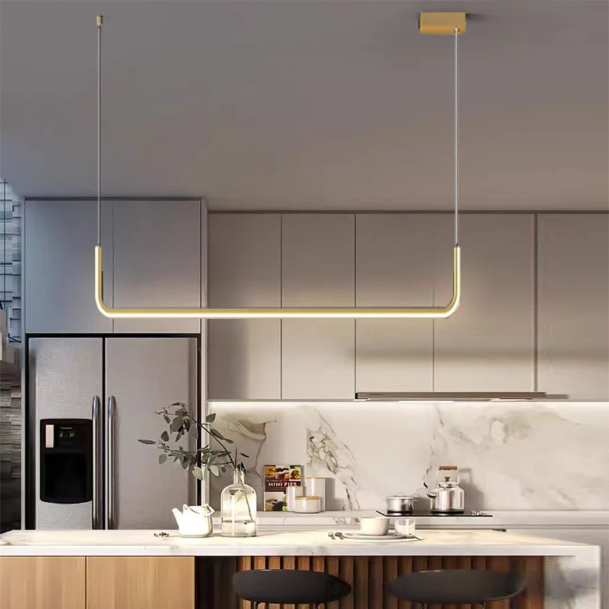 Minimalist Metal And Acrylic Linear Living Room Pendant Light, Black/Gold