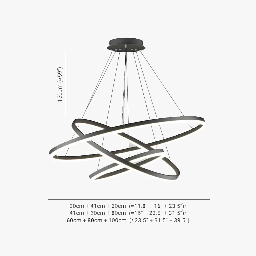 Modern Metal And Acrylic Ring Bedroom Pendant Light, Black, Trichromatic Light