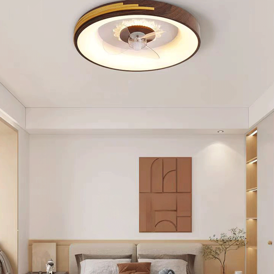 Modern Wooden And Metal Round Living Room Ceiling Fan, White