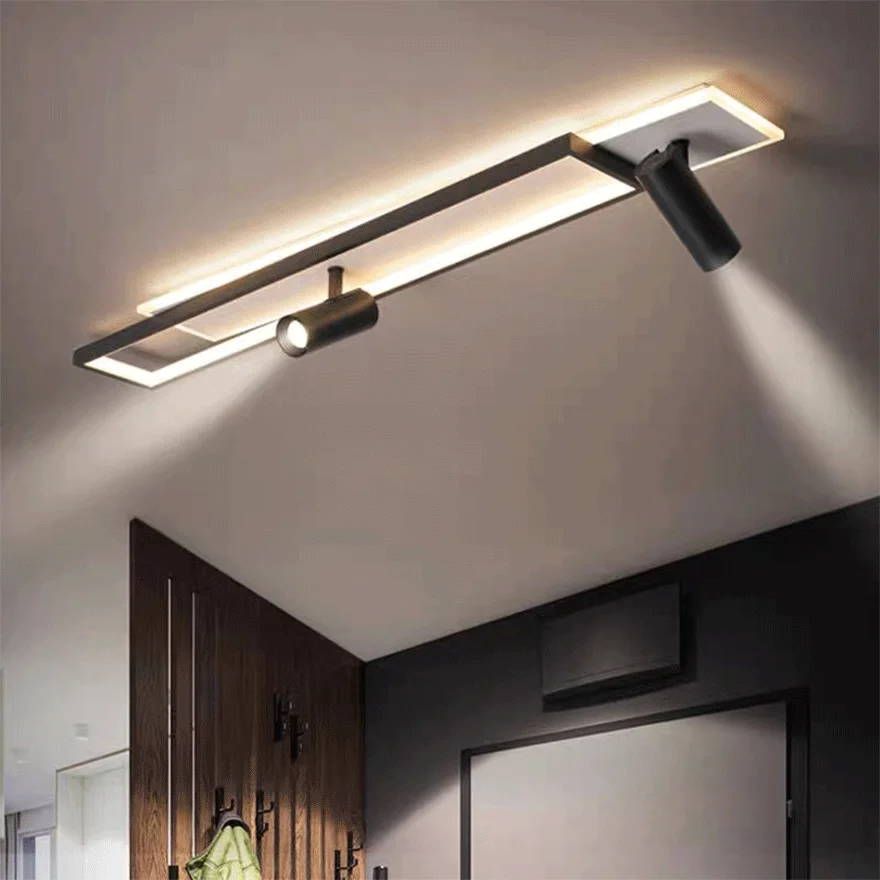 Minimalist Metal Geometric Dining Room Ceiling Light, Black, Trichromatic Light