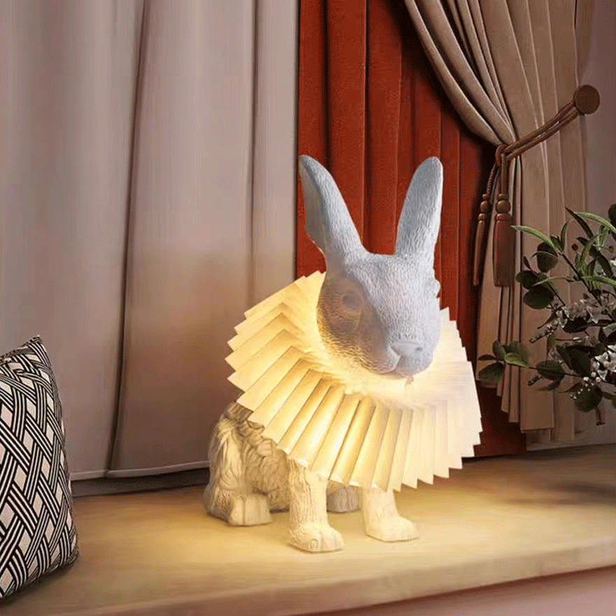 Art Deco Resin Rabbit Children's Room Table Lamp, White | Liiffy