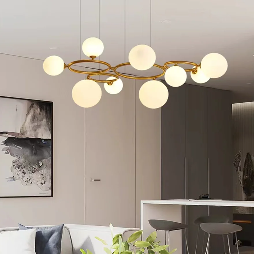 Designer Metal And Glass Bubble Living Room Pendant Light, 4 Color, Trichromatic Light