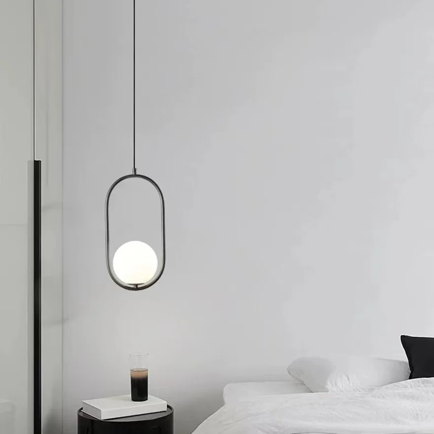 Minimalist Metal And Acrylic Globular Study Room Pendant Light, Black/Gold