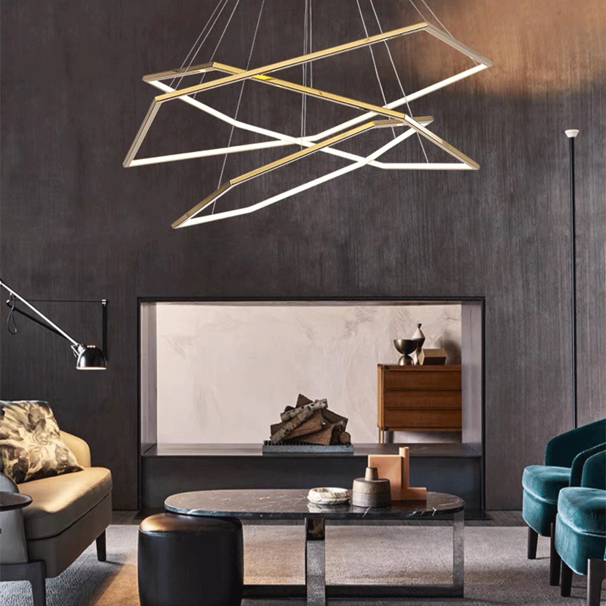 Minimalist Metal Geometric Study Room Pendant Light, Gold