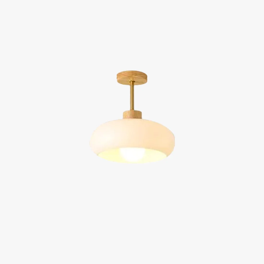 Classical Glass And Wooden Drum Dining Room Ceiling Light, Orange/White