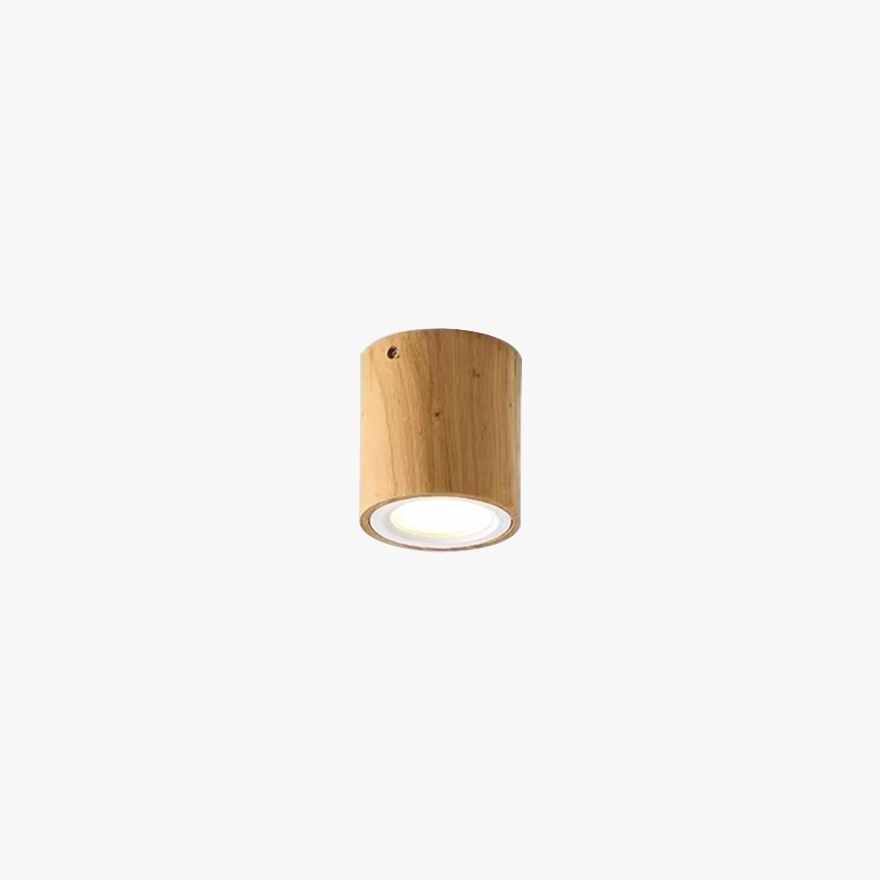 Natural Wooden And Acrylic Cylinder Balcony Ceiling Light, Natural Wood