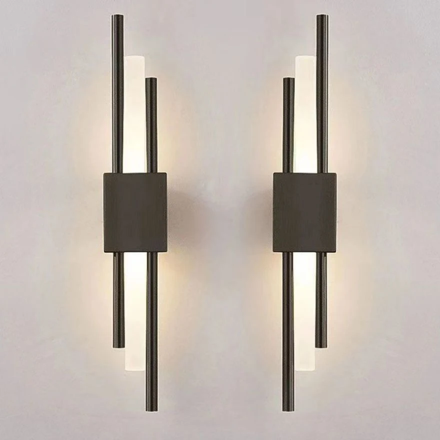 Nordic Metal Linear Bedroom Wall Light, Black/Black-gold/Gold