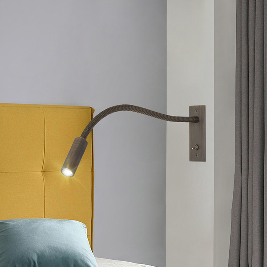 Minimalist Metal Linear Bedroom Wall Lamp, Bronze/Chrome/Nickel